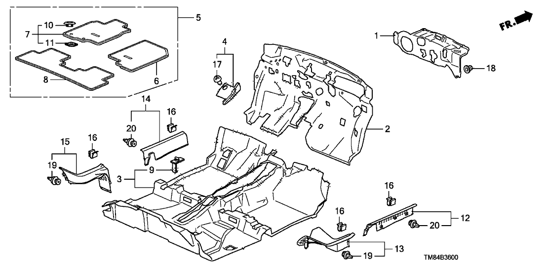 83600 Tm8 C01zc Genuine Honda Floor Mat Set Nh686l