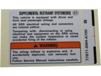 Honda 77871-SM4-A70 Label, SRS Caution