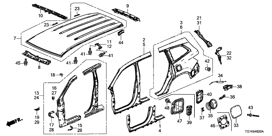 04636-TG7-A80ZZ - Genuine Honda Panel Set, R. RR. (Outer) (DOT)