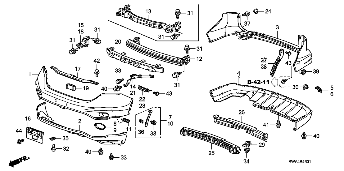 71190-SWA-J00 - Genuine Honda Beam, L. FR. Bumper (Upper)