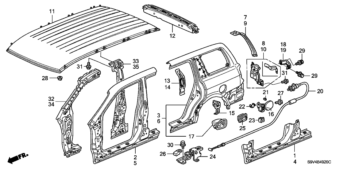 04671-S9V-A10ZZ - Genuine Honda Stiffener Set, R. RR. Combination