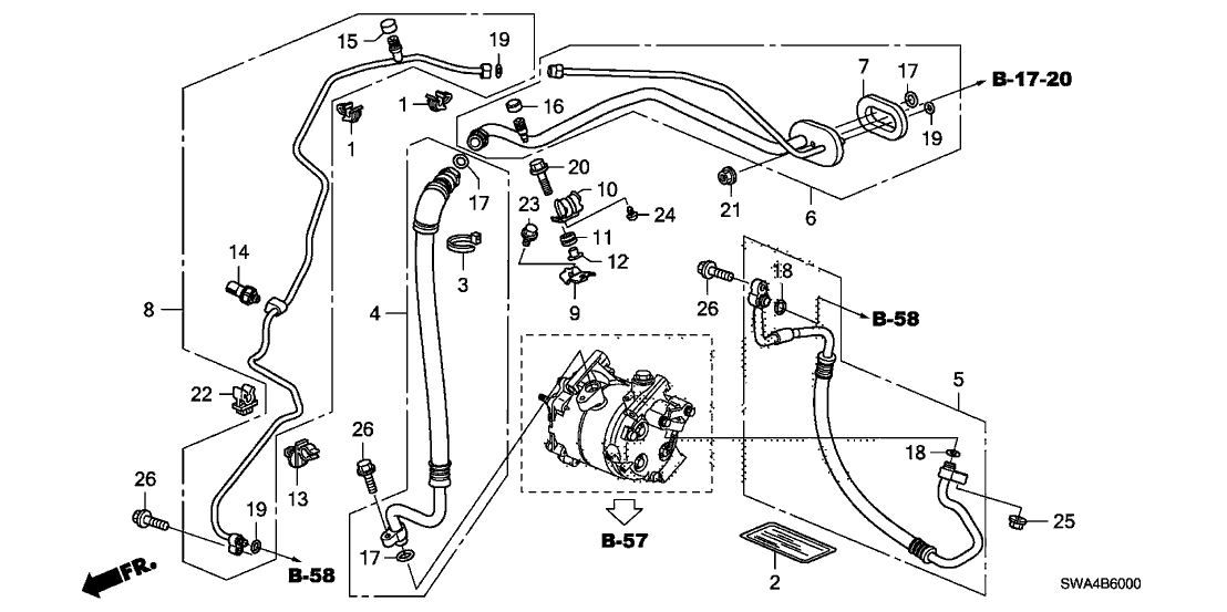 2007 Honda CRV 5 Door EX (2WD) KA 5AT A/C Hoses Pipes