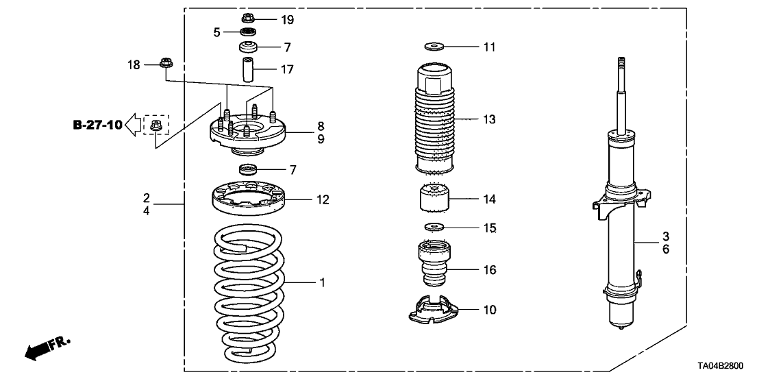 51675-TA0-A11 - Genuine Honda Base, FR. Shock Absorber Mounting