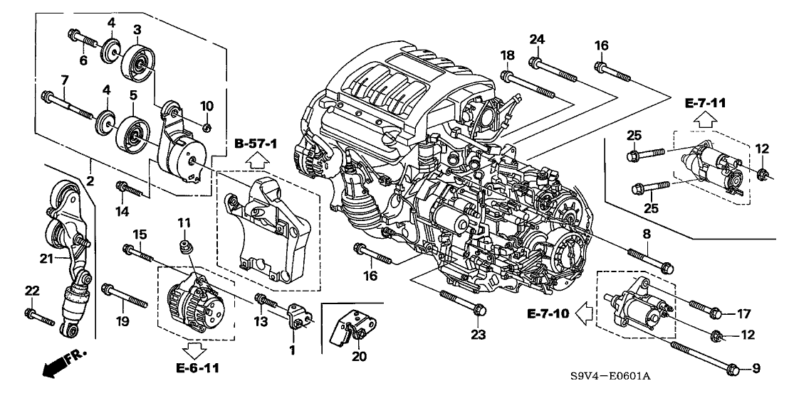 2006 Honda Pilot 5 Door EX (4WD) KA 5AT Alternator Bracket