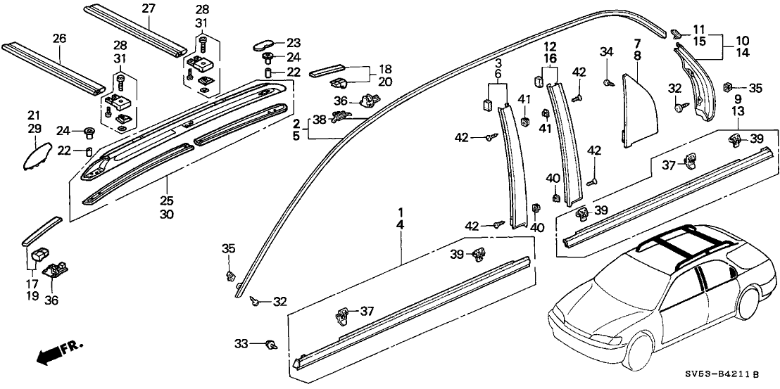 91527-SM4-003 - Genuine Honda Clip, Door Molding