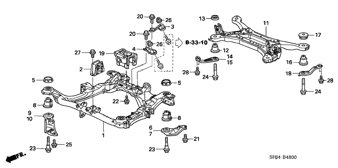 50260-SHJ-A01 - Genuine Honda Rubber, FR. Sub-Frame Mounting(FR)