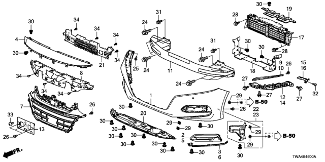 Tva A01 Genuine Honda Grille Assy Air Shutter Upper