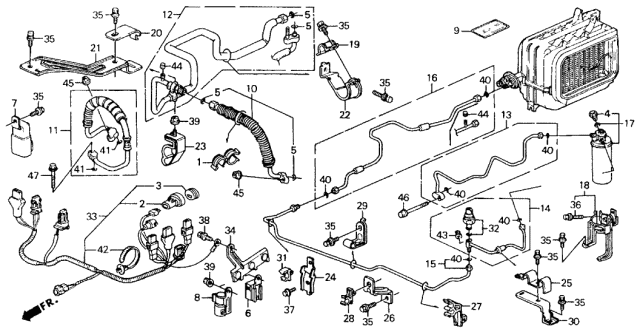 1990 Honda Accord 2 Door LX KA 4AT A/C Hoses - Pipes