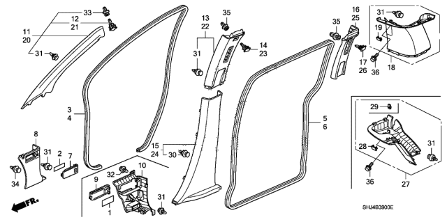 72810-SHJ-A01 - Genuine Honda Weatherstrip, R. Slide Door