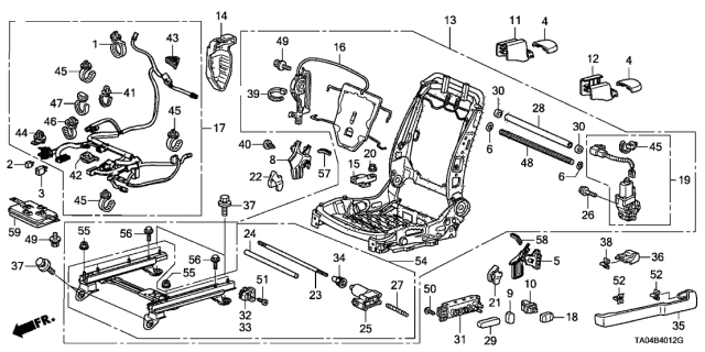 Front Seat Components Driver Side Full Power Seat 2010 Honda