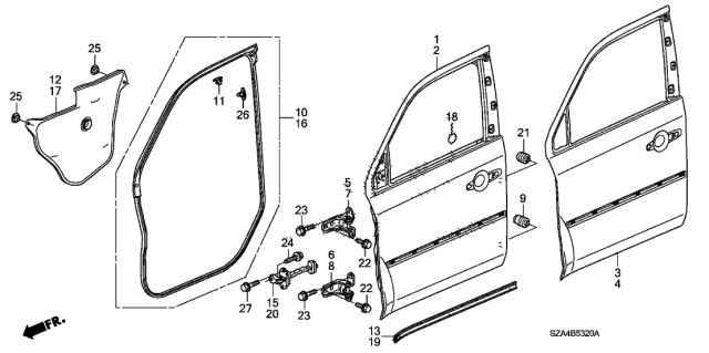 72350-SZA-A01 - Genuine Honda Weatherstrip, L. FR. Door