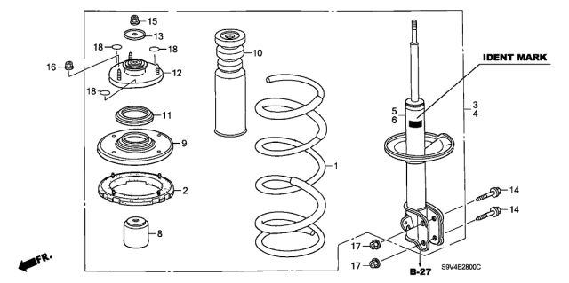 Front Shock Absorber - 2006 Honda Pilot 5 Door EX (4WD) KA 5AT