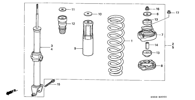 Rear Shock Absorber - 2000 Honda Prelude 2 Door BASE KA 5MT