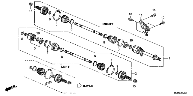 44305-TK8-A21 - Genuine Honda Driveshaft Assembly, Passenger Side