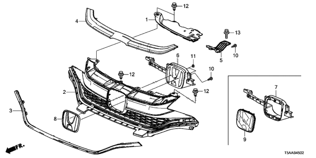 71124-T5R-A50 - Genuine Honda Stay, FR. Grille