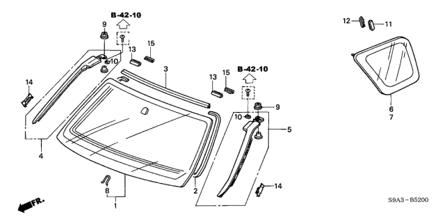 73150-S9A-003 - Genuine Honda Molding, FR. Windshield