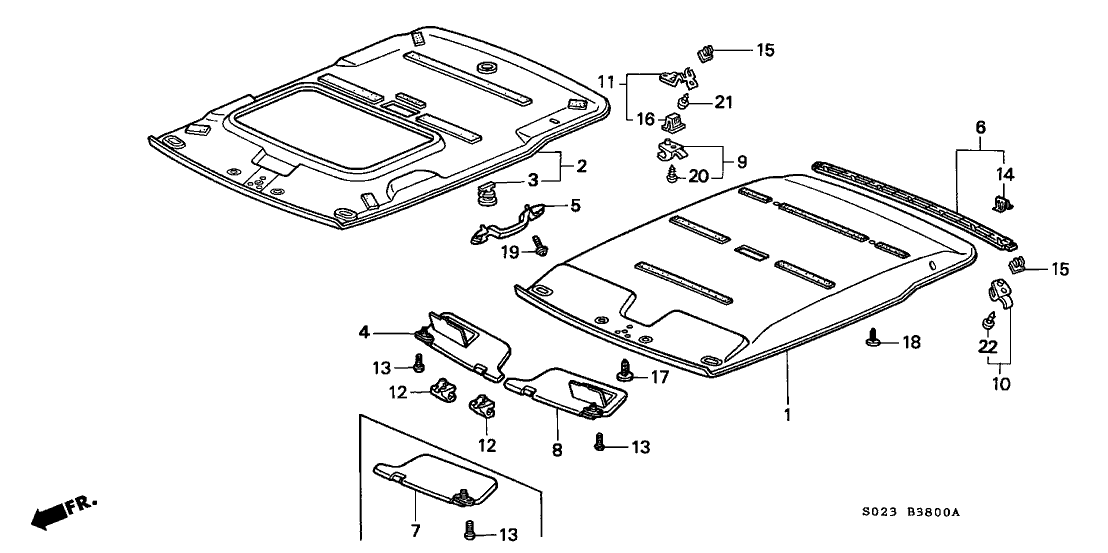 Honda 83200-S02-A10ZA Lining Assy., Roof *NH220L* (Sunroof) (CLEAR GRAY)