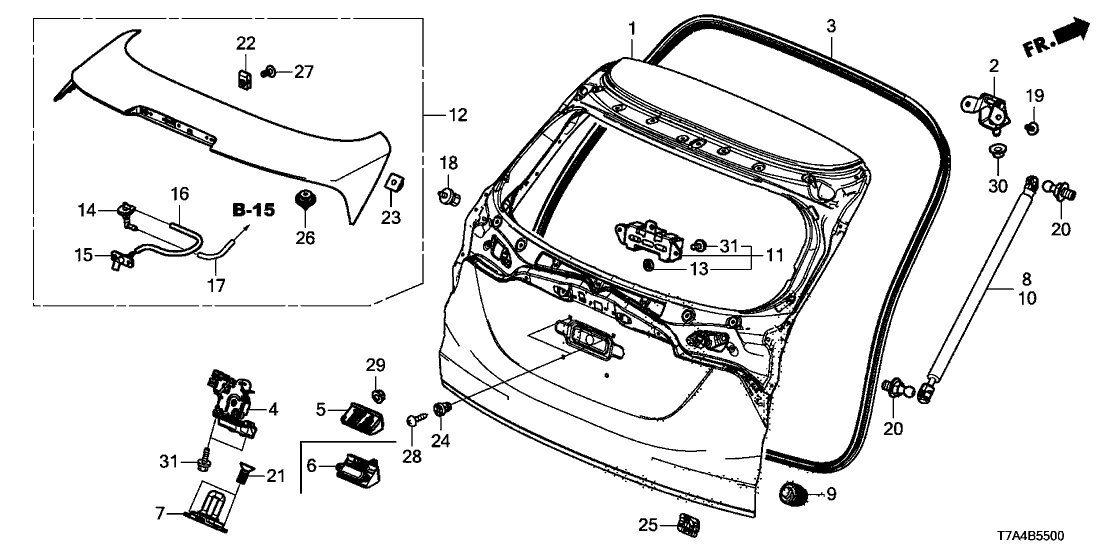 Honda 74820-T7W-A51 Stay Assembly, Passenger Side Tailgate Open