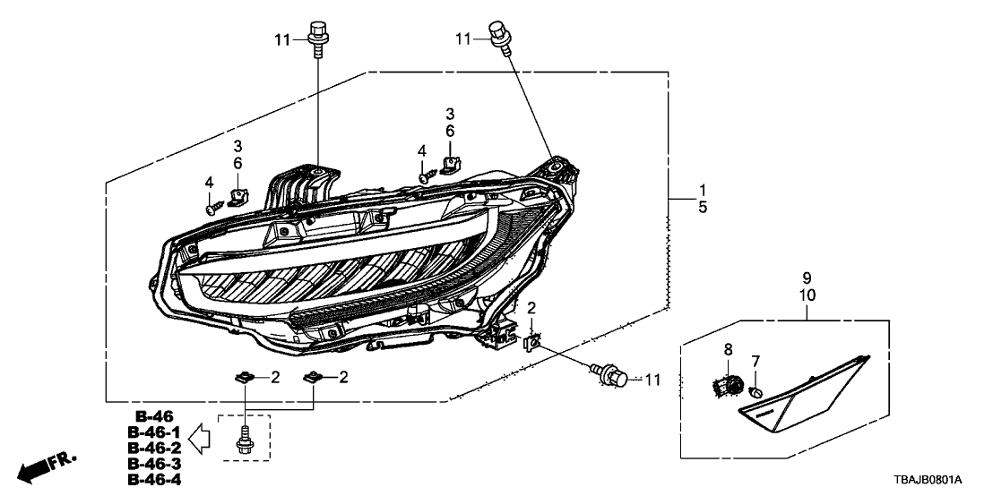 Honda 33150-TEG-A22 Headlight Assembly, Driver Side