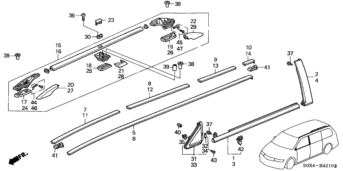 Honda 75250-S0X-A01 Rail Assy., R. Roof