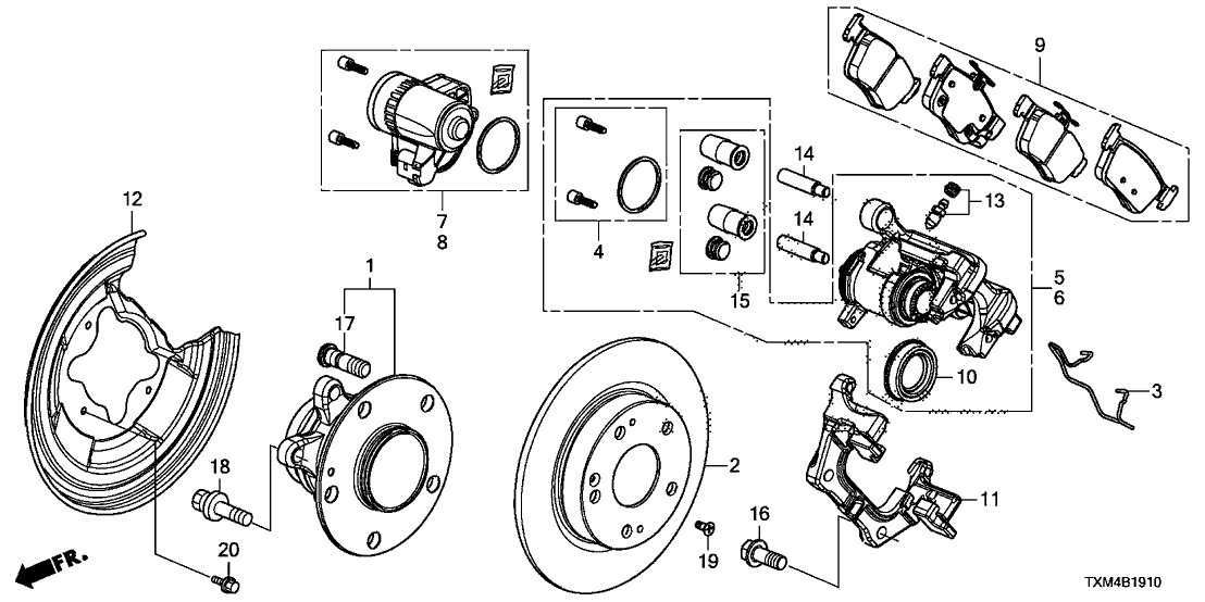 Honda 43018-TXM-A02 Rear Caliper Sub-Assembly