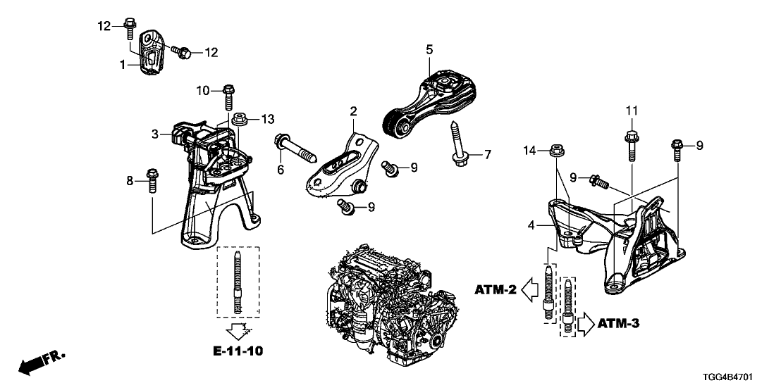 Honda 50820-TBC-A04 MTG, ENG SIDE