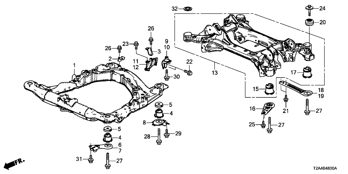 Honda 50200-T2G-A00 Subframe Complete, Front