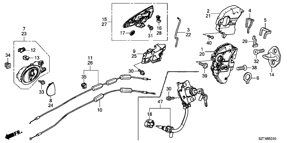 Honda 72133-SZT-003 Cable, Right Front Door Lock