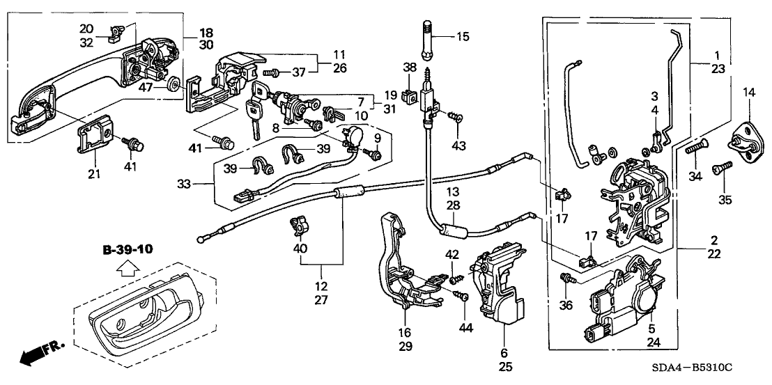 Honda 72140-SDA-A21ZB Handle Assembly, Right Front Door (Outer) (Eternal Blue Pearl)