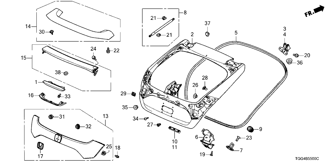 Honda 74890-TGG-A01ZQ Garnish Assembly, Rear License (Platinum White Pearl)