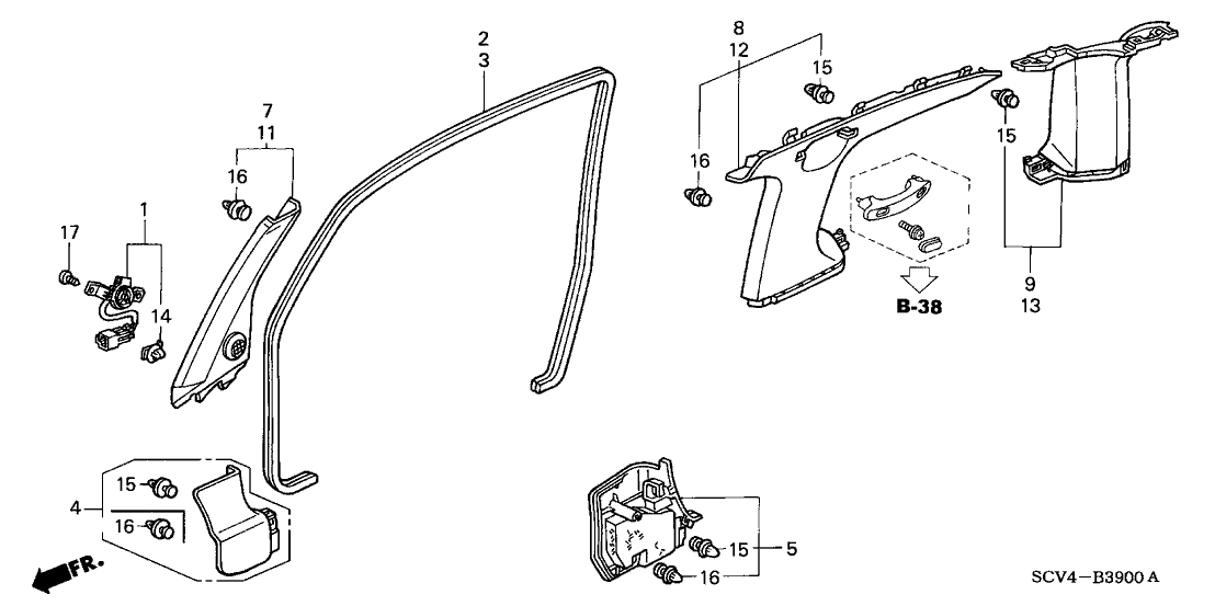 Honda 84191-SCV-A01ZA Garnish Assy., L. RR. Pillar *NH220L* (CLEAR GRAY)