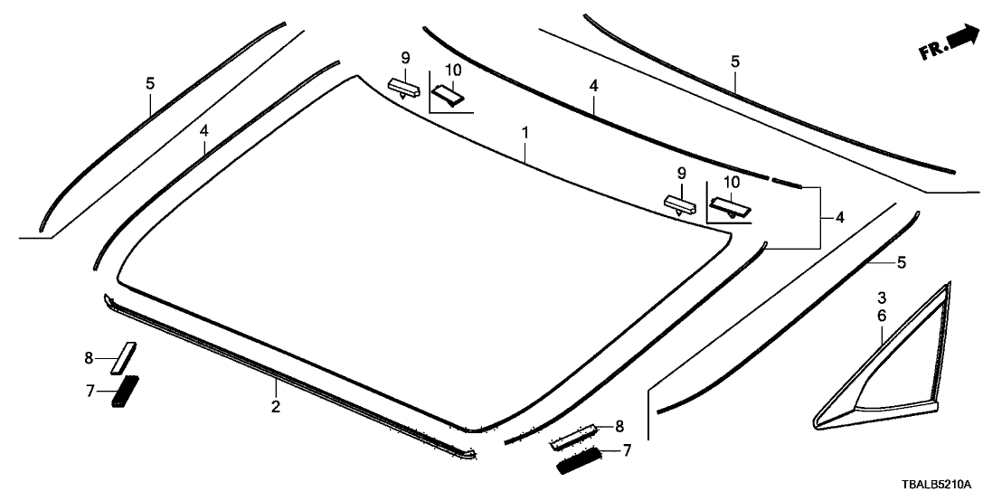 Honda 73550-TEG-A01 Glass Assy., L. Quarter Windshield (Green)(Fuyao)