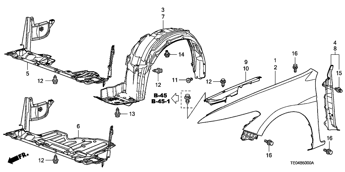 Honda 60210-TE0-A90ZZ Fender, Right Front (Dot)