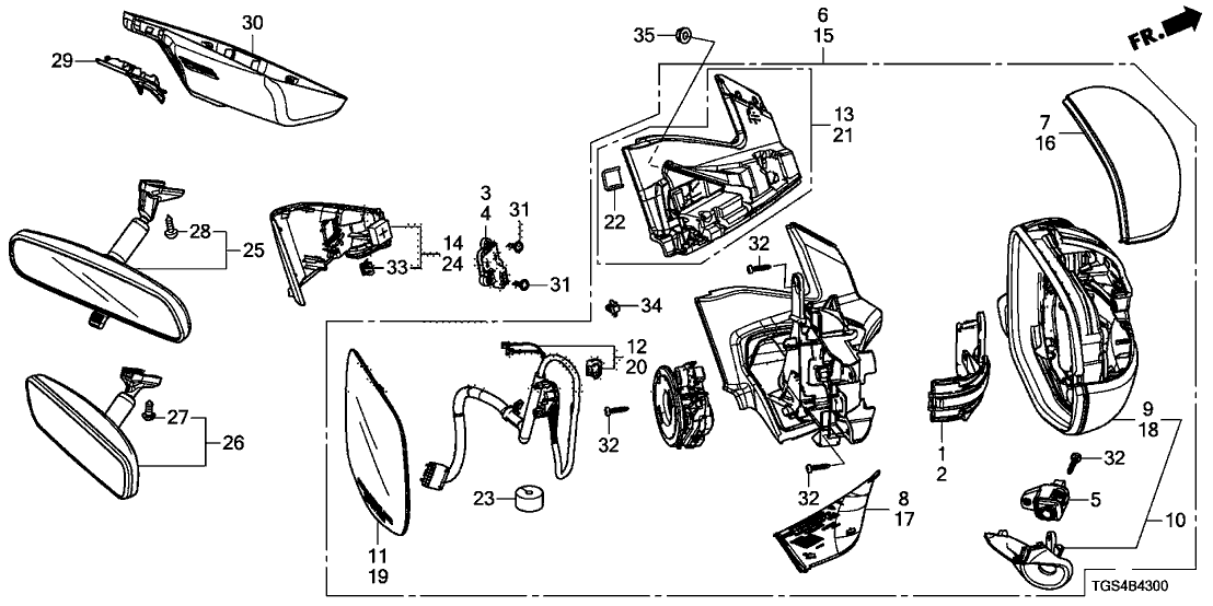 Honda 76250-TGS-A11ZE Mirror Assembly, (Crystal Black Pearl)