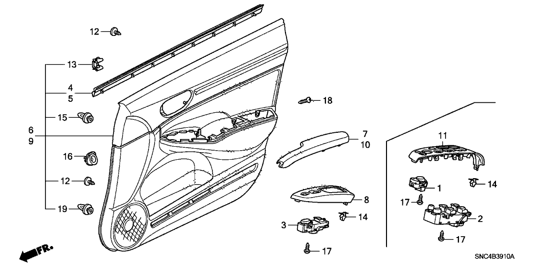 Honda 83503-SNC-A01ZB Lining, R. FR. Door (Lower) (Typeh) (Taupe/Ivory)