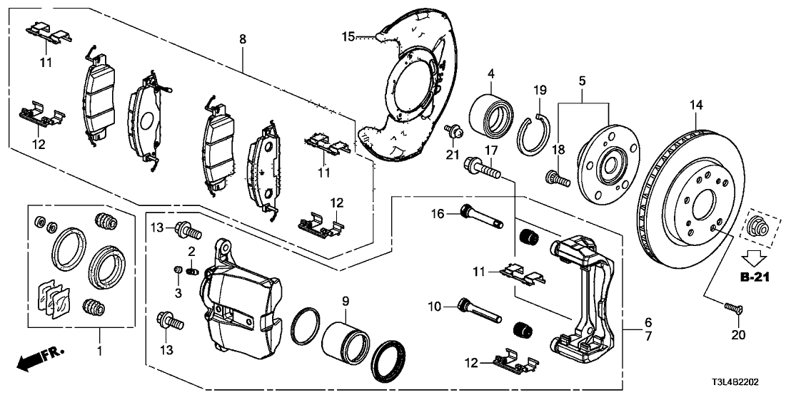 Honda 01463-T2G-A00 Set,Caliper FR (1