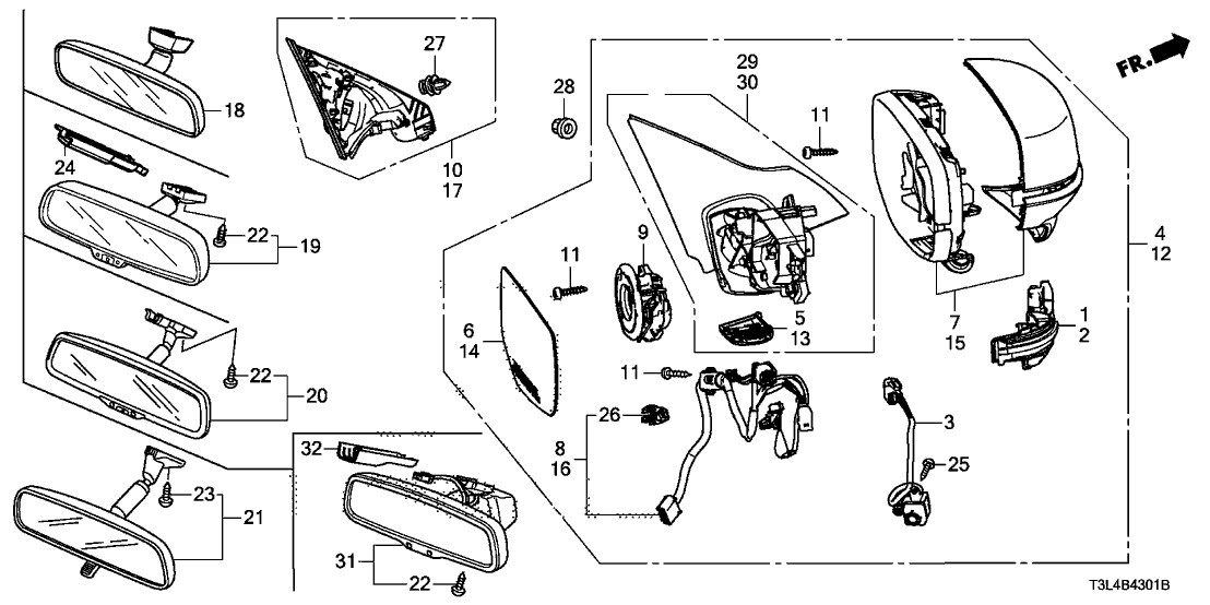 Honda 76200-T3L-A61ZA Mirror Assembly, Passenger Side Door (Tiger Eye Pearl) (R.C.) (Heated)