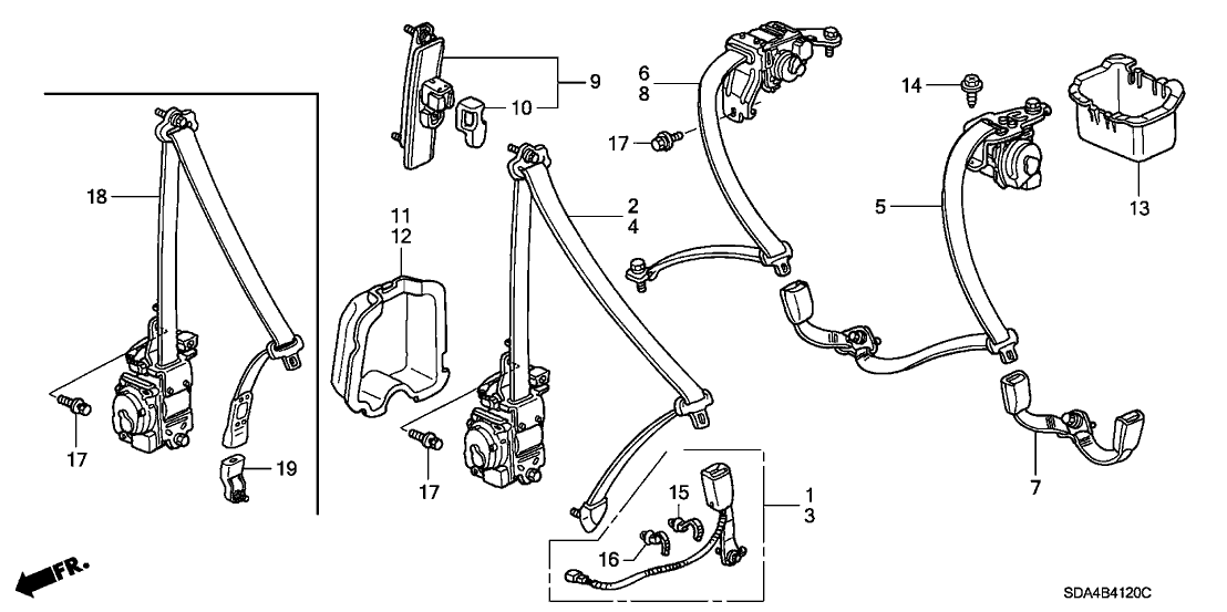 Honda 04813-SDC-A00ZB Buckle Set, R. FR. Seat Belt *NH361L* (CF GRAY)