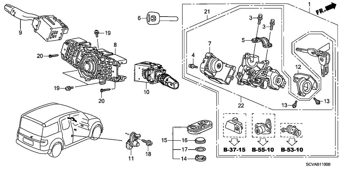 Honda 06350-SCV-305 Lock Assembly, Steering