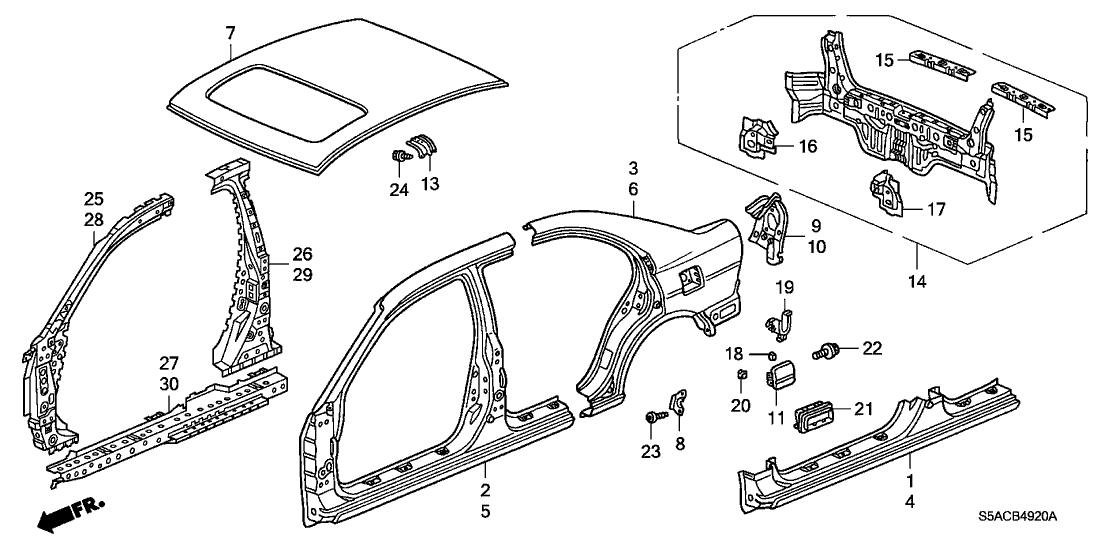 Honda 04636-S5D-A91ZZ Panel Set, R. RR. (Outer) (DOT)