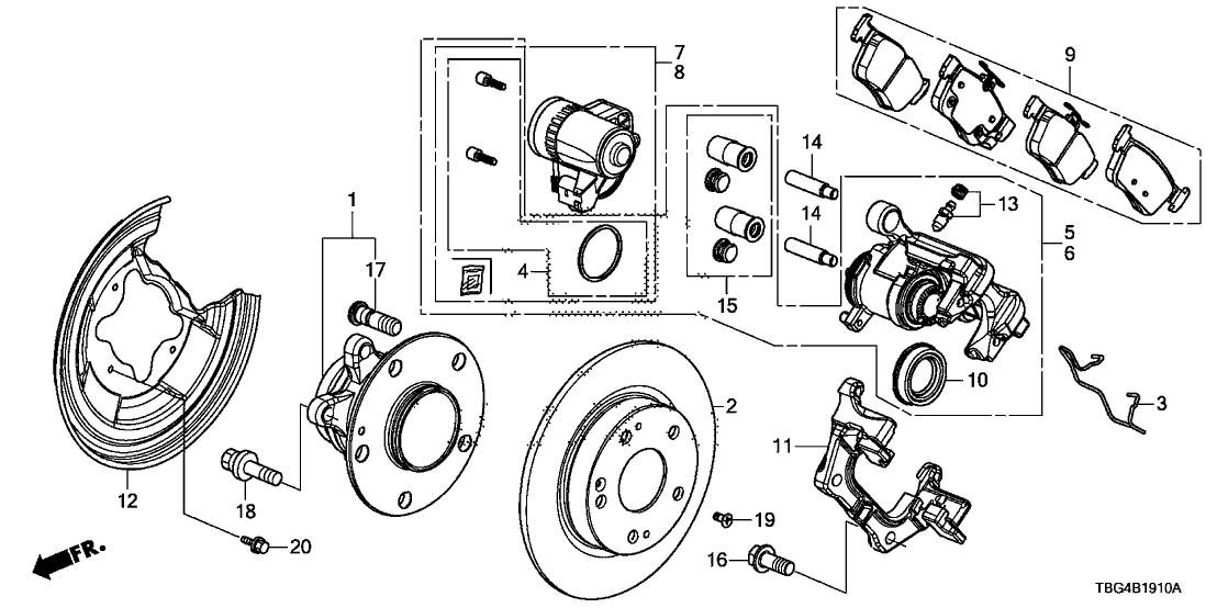 Honda 43019-TBF-A02 Rear Caliper Sub-Assembly