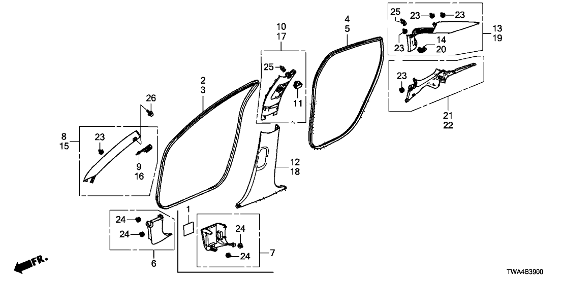 Honda 84181-TVA-A12ZB Garnish Assy., L. RR. Pillar *NH836L* (WISTERIA LIGHT GRAY)