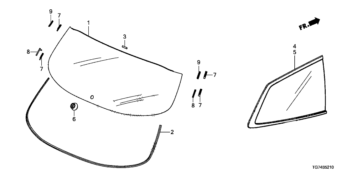 Honda 73500-TG7-A31 GLASS ASSY., R. QUARTER WINDSHIELD (PRIVACY)(AGC)