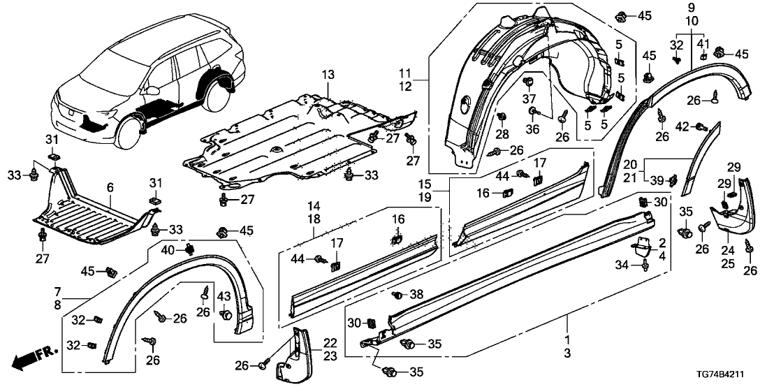 Honda 75333-TG7-A01 Garnish Assy., L. RR. Door (Lower)