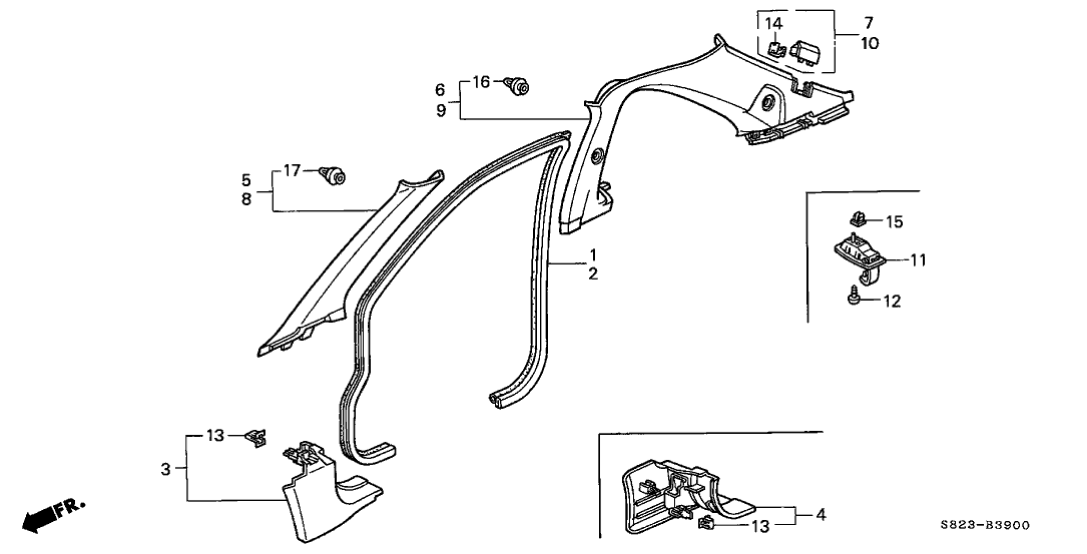 Honda 84101-S82-A00ZC Garnish Assy., R. FR. Pillar *YR169L* (MILD BEIGE)