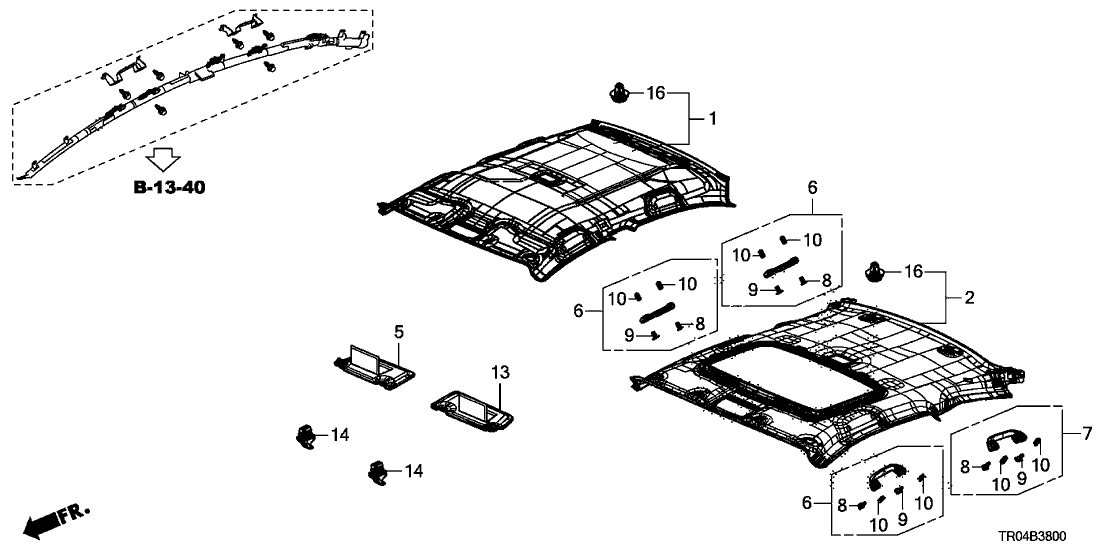 Honda 83200-TR0-A61ZA Lining Assy., Roof *NH220L* (Sunroof) (CLEAR GRAY)