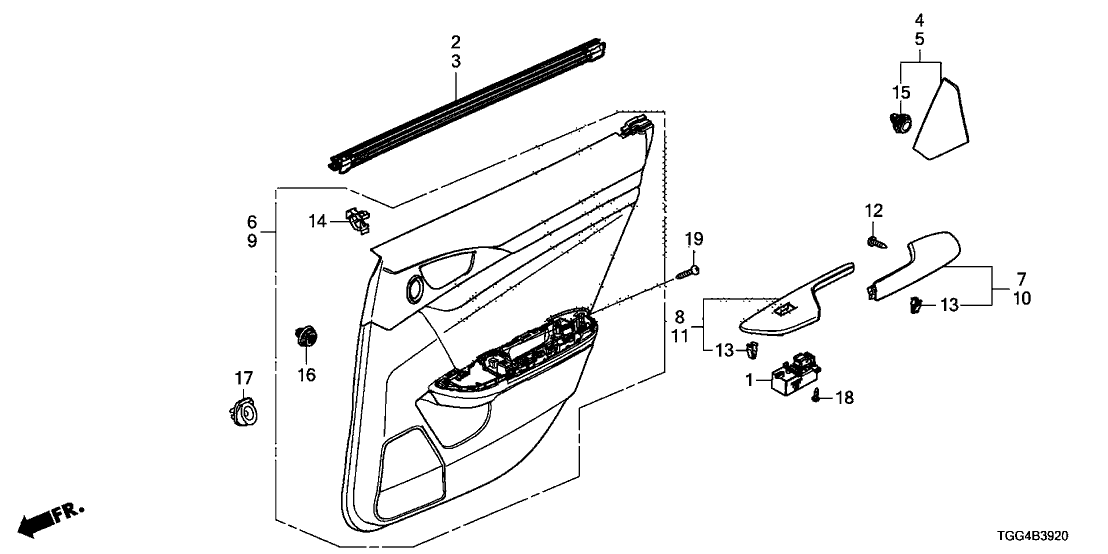 Honda 72835-TGG-A11 Weatherstrip, R. RR. Door (Inner)