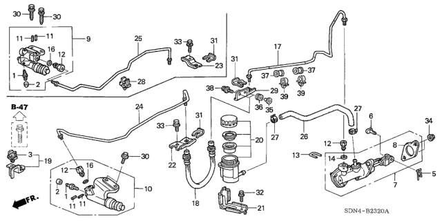 2003 Honda Accord 2 Door EX (V6) KA 6MT Clutch Master Cylinder Diagram