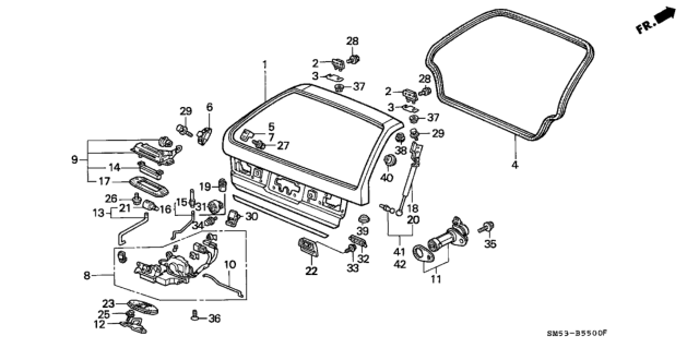 1991 Honda Accord Stay Assembly, Passenger Side Tailgate Open Diagram for 74820-SM5-A01