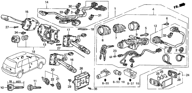 1995 Honda Odyssey Switch Assembly, Door Diagram for 35400-SL4-013